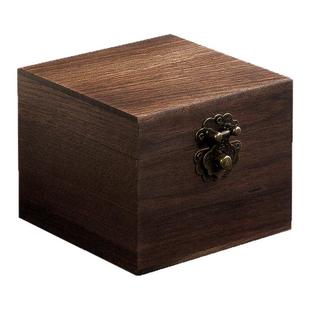 黑胡桃实木木复古正方形小木盒收纳木制带锁木质盒子首饰胡桃木