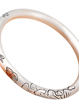 妈妈款银手镯女纯银999银镯子双鱼戏莲足银实心银饰手镯送长辈礼