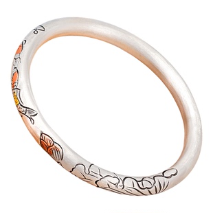 妈妈款银手镯女纯银999银镯子双鱼戏莲足银实心银饰手镯送长辈礼