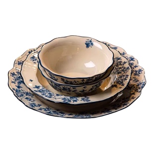 胖东来同款顺祥陶瓷迦蓝复古餐具家用套装特别好看的碗盘乔迁送礼