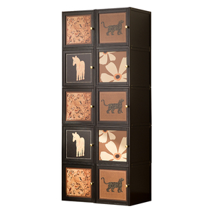 中古风书柜格子柜落地翻门书架客厅矮书柜收纳柜模块化组合叠柜