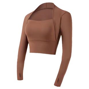 运动服假两件上衣女性感含胸垫短款长袖紧身普拉提速干健身瑜伽服