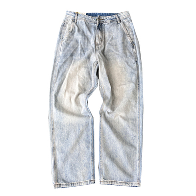 复古浅蓝色牛仔裤男直筒宽松