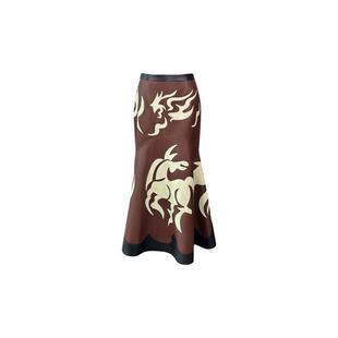 TU女装马年限定小羊皮高腰鱼尾半身裙2026年春季新款中长半裙