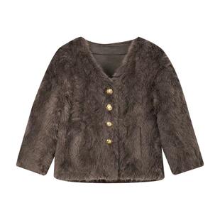 萌校长女童仿水貂外套冬装新款短款小香风气质保暖仿皮草大衣亲子