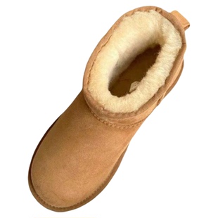 澳版雪地靴EVERAU女鞋男鞋短筒中筒一粒扣羊皮毛一体橡胶底EA3001