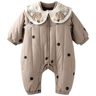 【清仓】aqpa爱帕宝宝儿童秋冬前开棉服拉链连体衣带披肩婴儿