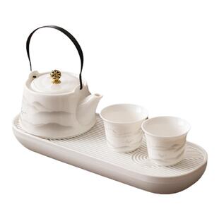 羊脂玉日式一壶二杯带茶盘干泡陶瓷功夫茶具套装家用酒店办公高档
