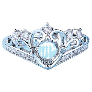 冷淡风开口女戒指空托镀S925银镶嵌尖底宝石翡翠平底戒面圆形蛋面