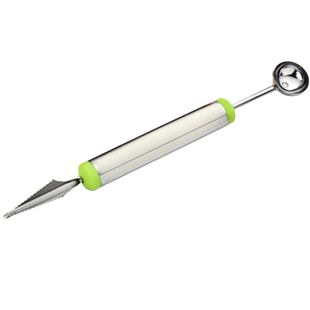 304不锈钢两用水果雕花刀 西瓜哈密瓜挖球勺雕果刀果蔬拼盘工具