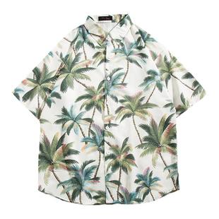 BOYUE帛跃海南岛度假衬衫椰树三亚沙滩印花复古小众情侣短袖男女
