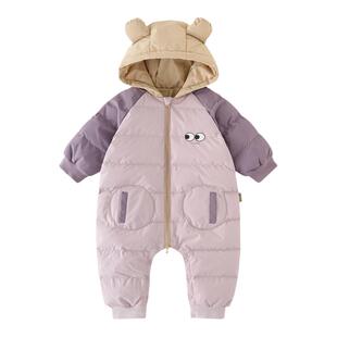 童泰婴儿连体衣冬季厚款宝宝连帽羽绒服男童女童衣服儿童三防冬装
