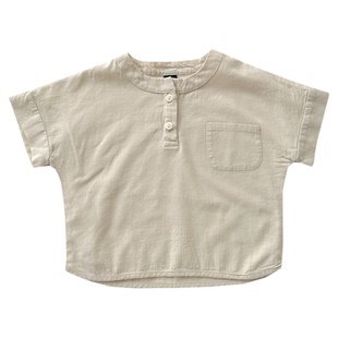 儿童棉麻短袖衬衣男童日系薄款上衣女童夏季白色衬衫宝宝中式夏装