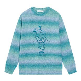 Fun2025秋冬季史努比联名绵羊毛渐变条纹宽松套头毛衣男女同款