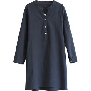 棉麻连衣裙纯麻衬衫裙长袖宽松外套秋女中长款休闲2025新款韩版潮