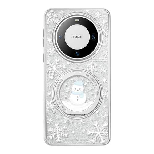 雪花蓝帽雪人适用华为Mate60Pro手机壳磁吸带支架新款mt70por+支点保护套Qo1高级感秋冬mete60防摔全包闪粉