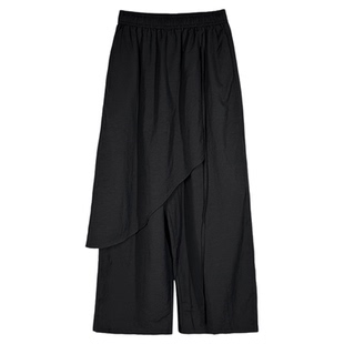 陆与山屿假两件系带垂感长裤黑色夏季阔腿裤子宽松bf慵懒风休闲裤