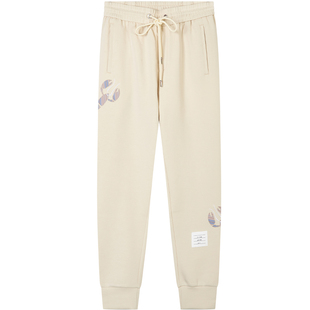 BM趣味刺绣百搭潮牌痞帅裤子男高街杏色束脚卫裤运动休闲裤男春季