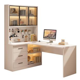 实木书桌书柜一体办公桌椅套装学生卧室家用学习桌台式转角电脑桌