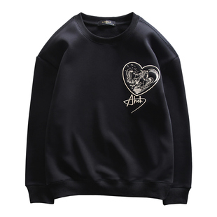 红色本命年男装马年原创潮牌刺绣爱心马卫衣男加绒情侣款过年外套