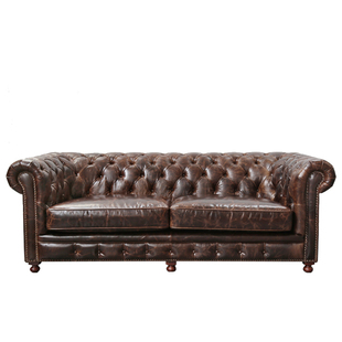 现代美式中古风进口复古油蜡皮青皮高端全真皮实木羽绒沙发808