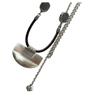 铜合银饺子大锁项链可调节设计款毛衣链复古工艺棕绳古典颈链颈饰