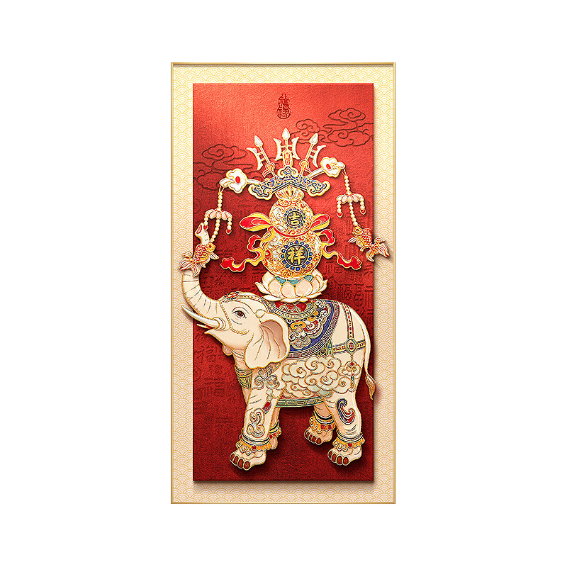 葫芦百福图玄关装饰画新中式大象走廊壁画喜庆红色入户正对门挂画