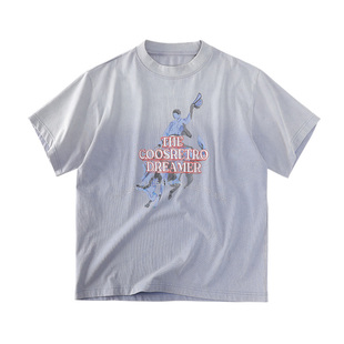 CoosRetro高克重水洗做旧纯棉短袖T恤男女宽松复古印花上衣夏季