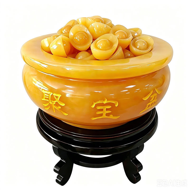 新中式黄玉招财聚宝盆摆件