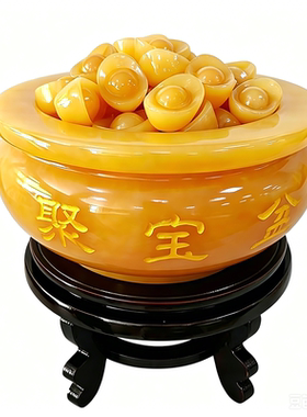 新中式黄玉招财聚宝盆摆件