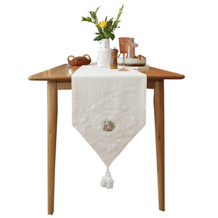 美式流苏桌垫田园茶几蕾丝桌布轻奢梳妆台布电视柜边柜定制桌旗棉