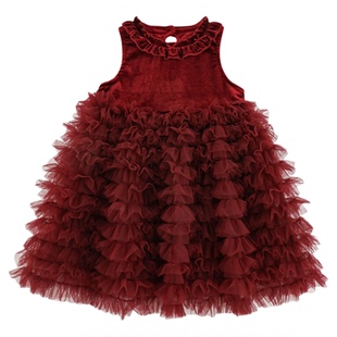 幼悠女童2025冬季新款加绒加厚背心连衣裙保暖过年服女孩蛋糕塔裙