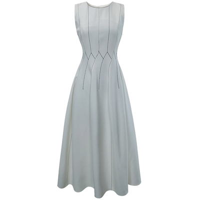 优雅羊毛纱黑色无袖白色连衣裙