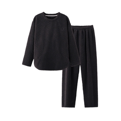 冬天纯色圆领轻奢珊瑚绒男士睡衣