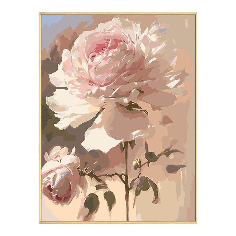 山茶芍药花卉数字油画diy填充涂色手工手绘花朵丙烯油彩画装饰画