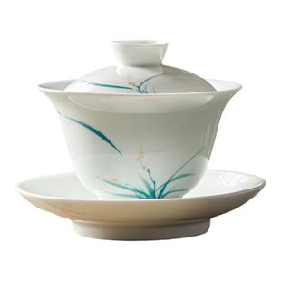 弥言釉下彩手绘兰花三才盖碗手工薄胎陶瓷泡茶碗茶杯日式功夫茶具