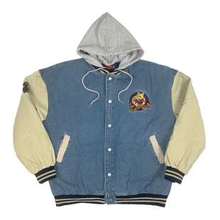 Xxxtentacion小熊刺绣牛仔连帽外套JACKET嘻哈同款棒球衣说唱夹克