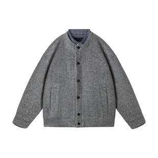 Dream made 假两件老钱风针织外套男春秋季新款格子拼接男生夹克