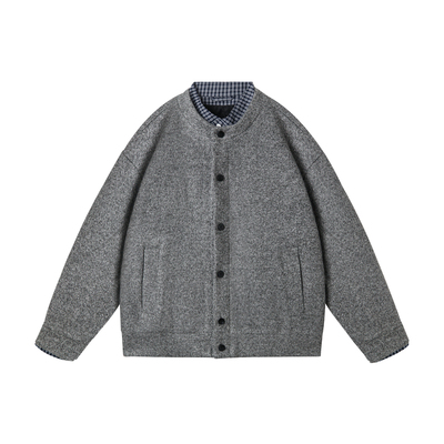 Dream made 假两件老钱风针织外套男春秋季新款格子拼接男生夹克