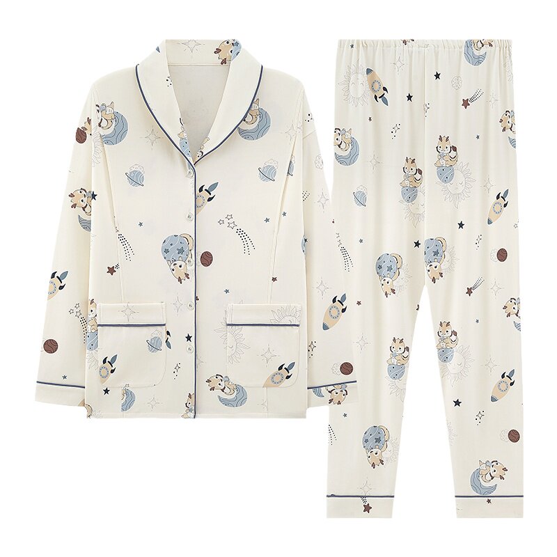 带胸垫纯棉月子服秋冬季产后哺乳孕妇睡衣夏天9月份10喂奶家居服