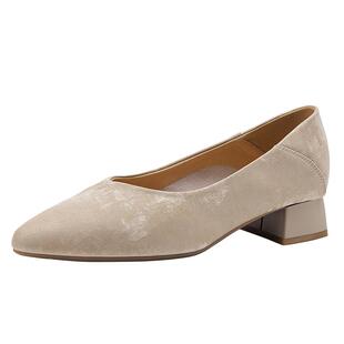 星期六尖头浅口单鞋女款2026新款春季裸色高跟鞋一脚蹬通勤小皮鞋