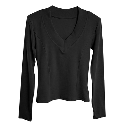 大领口V领修身收腰磨毛打底衫女秋冬洋气加厚内搭低领T恤外穿上衣