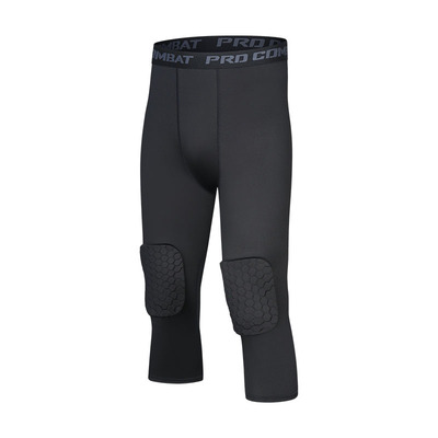 篮球紧身七分裤护膝一体蜂窝防撞高弹跑步训练打底健身服男士护腿