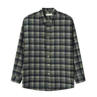 碧舍韩系复古格子衬衫男士潮流时尚撞色宽松长袖休闲百搭翻领衬衣