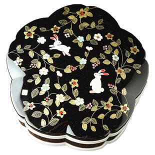 日本山中漆器HAKOYA兔子樱花果盒结婚喜庆双层收纳盒干果糖果盒