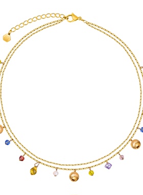 黑鱼岛多巴胺水晶双链条锆石项链