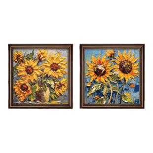 大芬村油画餐厅装饰画立体花卉饭厅向日葵挂画高级感美式玄关壁画