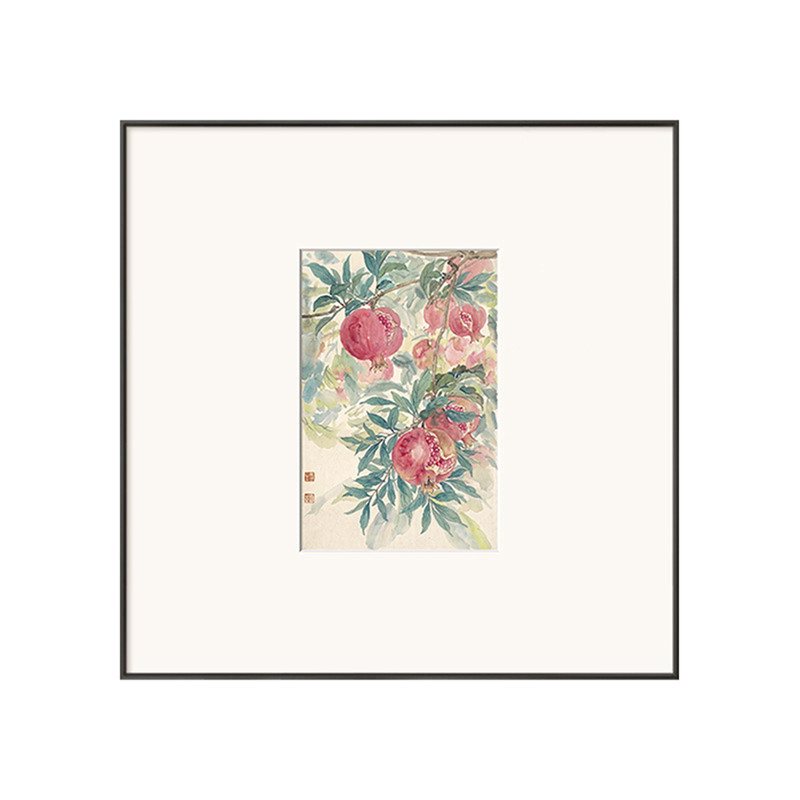 新中式中古石榴红果子国画装饰画