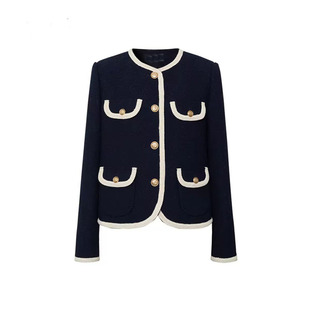 定织定染面料】重工编织羊毛粗花呢中长款撞色花边小香风外套早春