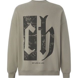 CHINISM丨CH重磅斑驳印花圆领卫衣男秋季新款复古休闲套头上衣